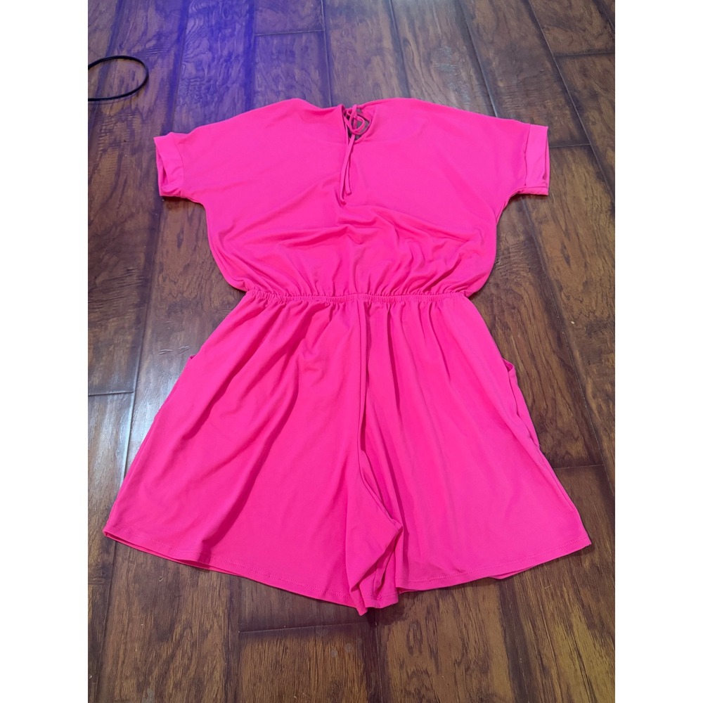 Barbiecore Hot Pink Zenana Romper XL Soft Stretch Summer Vacation Outfit - Picture 8 of 10